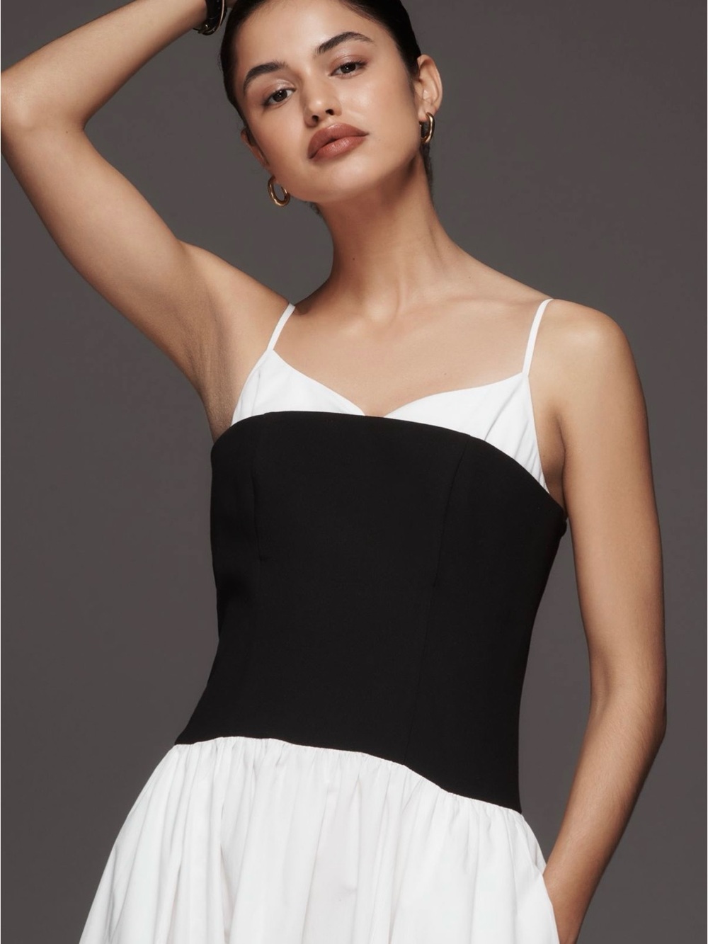 Anthropologie Classic Black & White Spaghetti-Strap Midi Dress - Picture 2 of 4
